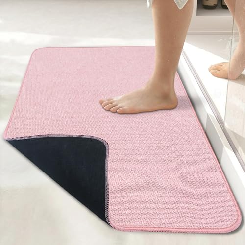 Bath Mat,Ultra Thin Bathroom Rugs,Rubber Bath Mats for Bathroom,No Slip Bath Rugs,Quick Dry,Machine Washable,Low Pile,Absorbent,Shower Outside,Sink,Home Decor Accessories.Pink,1'5"x2'3"(17x27inch) by BosapDirect