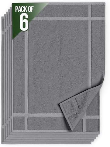 Pearl Linens 6 Pack Cotton Bath Mats for Bathroom, 20" X 30", Light Grey by PearlLinens