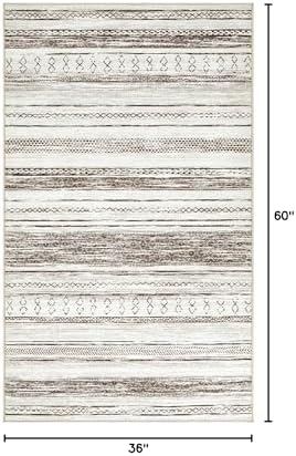 Tortania Area Rug Living Room Rugs - 3x5 Washable Large Soft Neutral Boho Moroccan Bohemian Farmhouse Rug Indoor Floor Carpet for Bedroom Under Dining Table Home Office Decor - Cream Brown - Image 2
