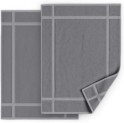 Pearl Linens 2 Pack Cotton Bath Mats for Bathroom,18" X 25", Light Grey by PearlLinens