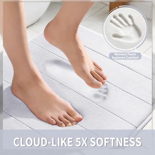 Yimobra Bathroom Runner 60"x24", Non Slip Memory Foam Bath Mat, Super Soft Water Absorbent Hallway Carpet, Machine Washable Rug for Vanity Tub Shower, White - Image 3