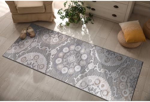 CAMILSON Runner Outdoor Rugs Oriental Retro Traditional Floral Medallion Area Rug 2x10 Non-Shedding Stain Resistant Indoor Carpet for Bathroom Hallway Kitchen Office (2 x 10 / Beige) by CAMILSONIndoorOutdoorAreaRugs