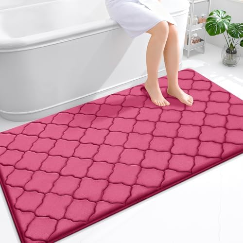 OLANLY Memory Foam Bath Mat Rug 59x34, Ultra Soft Bathroom Rugs, Deep Pink by OLANLY