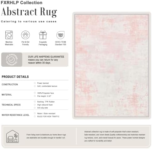 10x14 Area Rug Living Room: Modern Washable Soft Carpet Pink White - Image 2