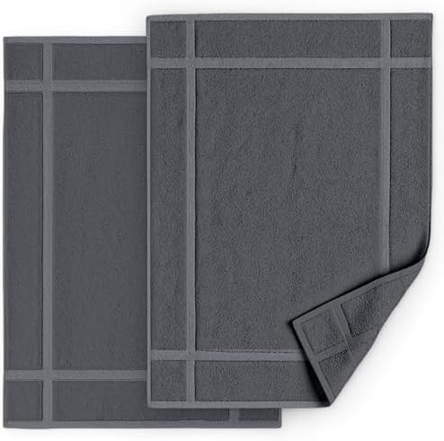 Pearl Linens 2 Pack Cotton Bath Mats for Bathroom, 20" X 30", Dark Grey by PearlLinens