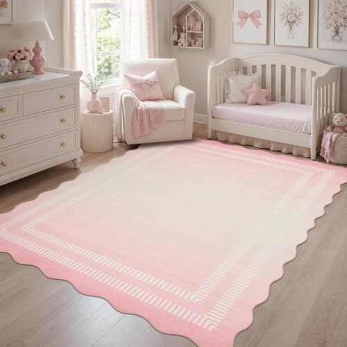 Washable Rugs 5x7, Non Slip Ombre Light Pink Rug for Bedroom Girls - Image 2