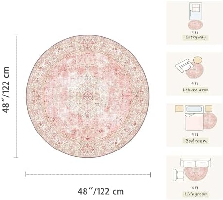 4ft Pink Round Area Rug for Girl Bedroom Washable Cute Circle Rug - Image 2