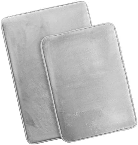 Clara Clark 2 Piece Bathroom Rugs Bath Mat Set, Velvet Memory Foam Bath Mats for Bathroom - Non-Slip, PVC Backing Bath Rugs, Washable - Dries Quickly, Silver - Image 4
