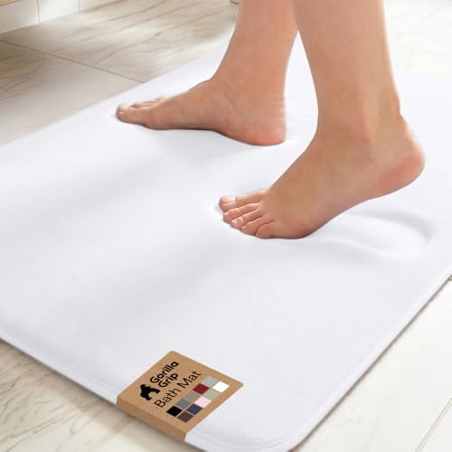 GORILLA GRIP® Memory Foam Bath Rug for Bathroom, 24x17 White by GorillaGrip