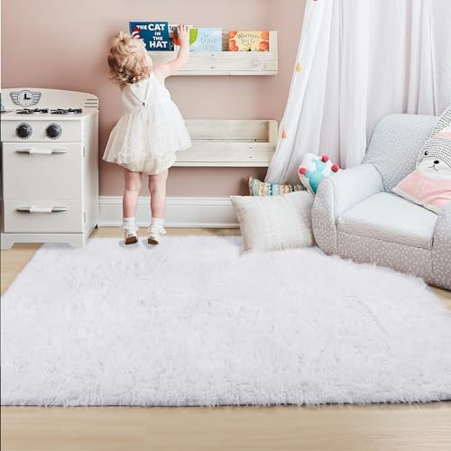 Amdrebio White Fluffy Fuzzy Furry Area Rug 4x6 for Bedroom Dorm Living Room - Image 5
