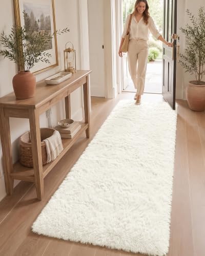 OLANLY 2x5 Machine Washable Runner Rugs for Hallway, Soft Fluffy Shaggy Bedside Rugs for Bedroom, Living Room, Indoor Floor Carpet for Kids Girls and Boys, Nursery Rooms, Home Decor Aesthetic, Ivory - Image 3