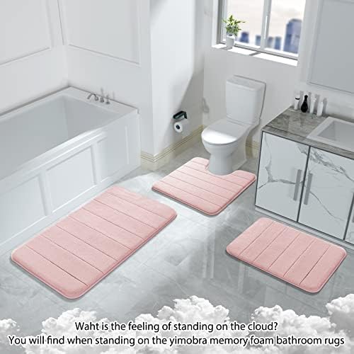 Yimobra Bathroom Runner 55"x24", Non Slip Memory Foam Bath Mat, Super Soft Water Absorbent Hallway Carpet, Machine Washable Rug for Vanity Tub Shower, Pink - Image 2
