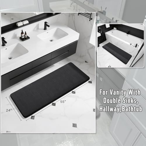 Yimobra Bathroom Runner 55"x24", Non Slip Memory Foam Bath Mat, Super Soft Water Absorbent Hallway Carpet, Machine Washable Rug for Vanity Tub Shower, Black - Image 2