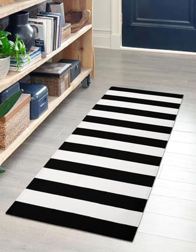 IOHOUZE 2x4.3 Striped Outdoor Door Mat, Washable Porch Rug, Black/White - Image 2