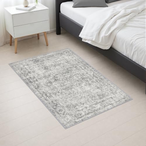 2x3 Washable Entryway Rug: Modern Abstract Soft Carpet Black Grey - Image 6