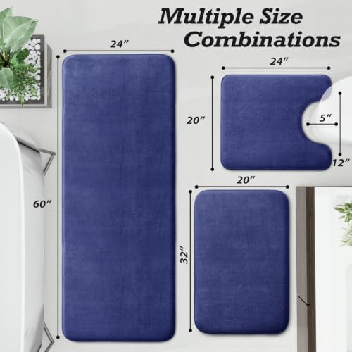 HUXMEYSON Bathroom Rugs Sets 3 Piece, Non-Slip & Quick Dry Bath Mat Set, Ultra Soft Velvet Bath Rugs for Bathroom, Toilet and Shower Floor, Royal Blue - Image 2