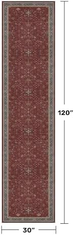 Dark Red 2'6''x10' Wide Hallway Runner Rug - 10ft Long Washable Non Slip Indoor Door Mats for Entryway, Low Pile & Soft Boho Geometric Floral Pattern Burgundy Area Rug - Image 2