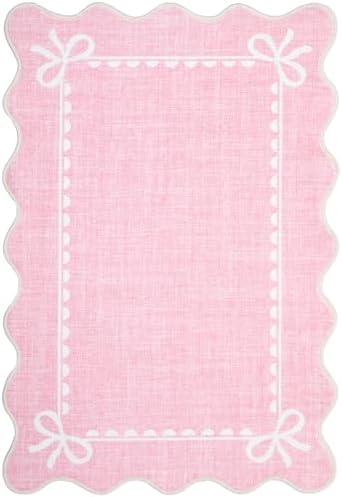 GarveeHome Scalloped Entryway Rug 2x3 Washable Front Door Bow Rug, Pink - Image 4