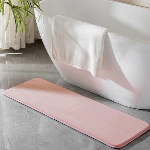 Narrow Bath Mat Long Pink Skinny Memory Foam Bathroom Runner Rug Non Slip by PAGGEDHOME