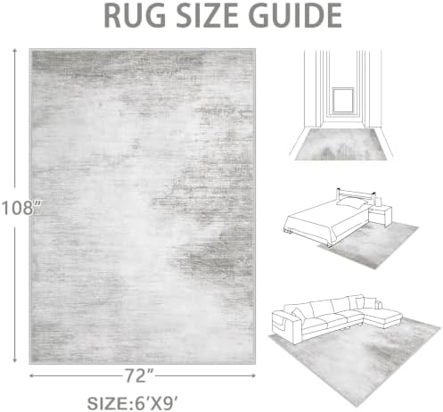 Area Rugs 6x9 Living Room: Washable Rug Modern Abstract Large Rugs Soft Non Slip Neutral Rug Stain Resistant Indoor Carpet for Bedroom Kitchen Dining Room Nursery Home Rugs(Grey,6'x9') - Image 2