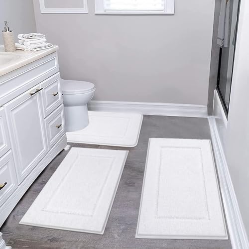 Pauwer 3 Piece Bathroom Rug Set, Non Slip Washable Bath Mat, White by Pauwer