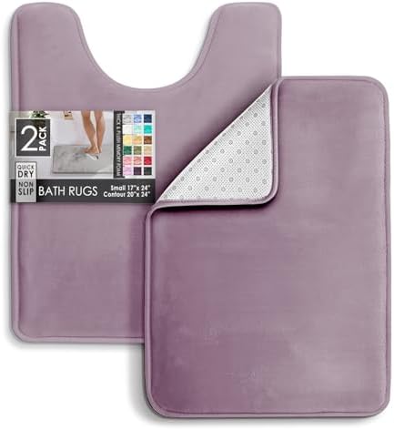 Clara Clark 2 Piece Bathroom Rugs, Velvet Memory Foam Bath Mat Set, Non-Slip Bath Rugs, Machine Wash, Dries Quickly, Ultra Soft Plush Bath Mats for Bathroom, 17 x 24 + Contour, Dusty Purple - Image 3