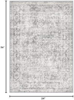 2x3 Washable Entryway Rug: Modern Abstract Soft Carpet Black Grey - Image 2