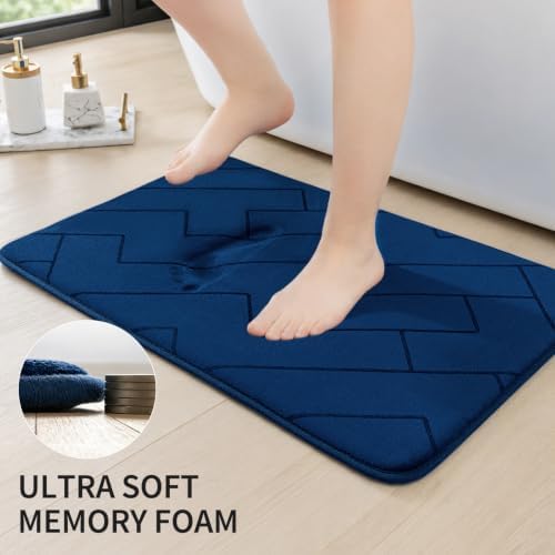 YIHOUSE 3 Piece Bathroom Rug Set - Soft Memory Foam Bath Mat, Dark Blue - Image 3