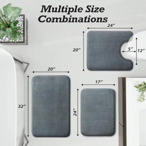 HUXMEYSON Bathroom Rugs Sets 3 Piece, Non-Slip & Quick Dry Bath Mat Set, Ultra Soft Velvet Bath Rugs for Bathroom, Toilet and Shower Floor, Grey - Image 2
