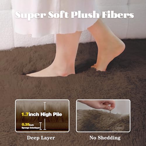 5x7 Area Rug for Living Room: Fluffy Shag Soft Washable Rugs Fuzzy Plush Indoor Carpet for Bedroom Nursery Playroom Dorm Kids Girls Boys Room (Coffee, 5'x7') - Image 2