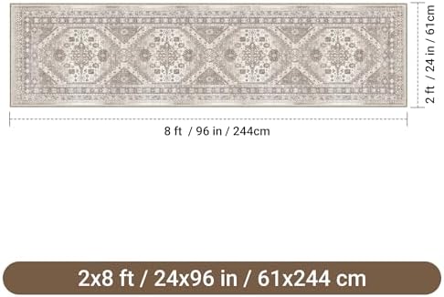 befbee 2x8 Runner Rug for Hallway Washable Non Slip Kitchen Rug Brown - Image 2