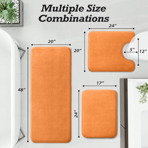 HUXMEYSON Bathroom Rugs Sets 3 Piece, Non-Slip & Quick Dry Bath Mat Set, Ultra Soft Velvet Bath Rugs for Bathroom, Toilet and Shower Floor, Orange - Image 2