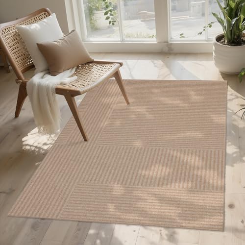 Non-Slip Jute Rug for Entryway: 3x5 Outdoor Mat - Beige Stripes by Arvenchy