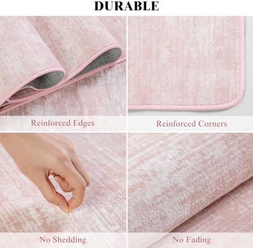 9x12 Washable Area Rug, Pink Solid Area Rugs for Living Room & Bedroom - Image 6