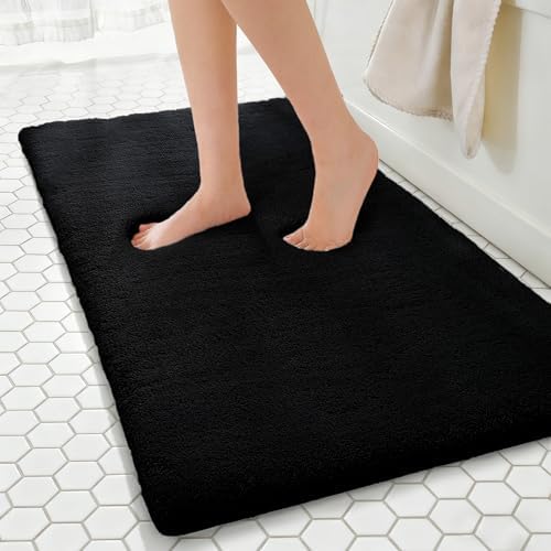 MINIDEAR Bathroom Rugs 47x24 Black - Thick Memory Foam Bath Mat, Ultra Soft & Plush Fluffy, Non-Slip, Quick Dry, Absorbent Washable Floor Microfiber Mat for Tub, Home Decor Accessories by MINIDEAR