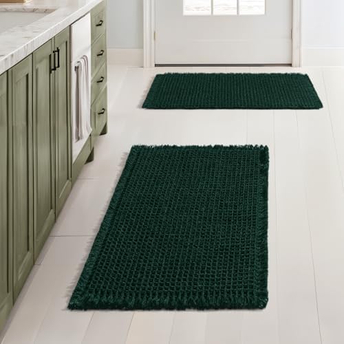 MIULEE Christmas Dark Green Set of 2 Waffle Bathroom Rugs 17x24 Inch by MIULEE