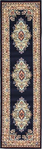 Unique Loom Reza Collection Traditional Persian Style Area Rug, 2 ft 7 in x 10 ft, Navy Blue/Ivory by UniqueLoom