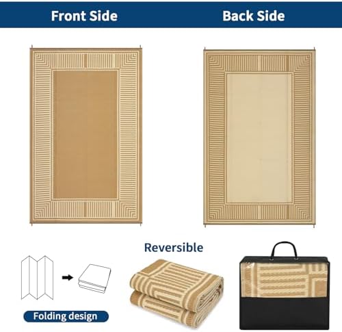 GAOMON Waterproof Outdoor Rug for Patios 9x12 Reversible Plastic Straw Area Rug, Indoor Outdoor Large RV Camping Carpet Mat for Picnic, Backyard, Deck, Balcony, Porch, Beach,Border-Beige - Image 4