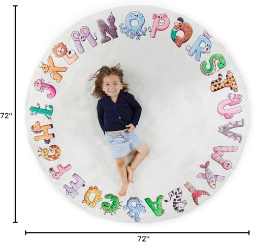 ABC Alphabet Rug for Kids – 6 ft Round White Play Mat for Kids, Soft Nursery Decor for Learning Letters, Classroom & Playroom Area Mat - Image 2