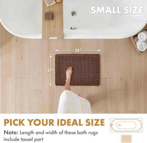 MIULEE Set of 2 Waffle Bathroom Rugs Boho Bath Mat Mocha 17x24 Inch - Image 2