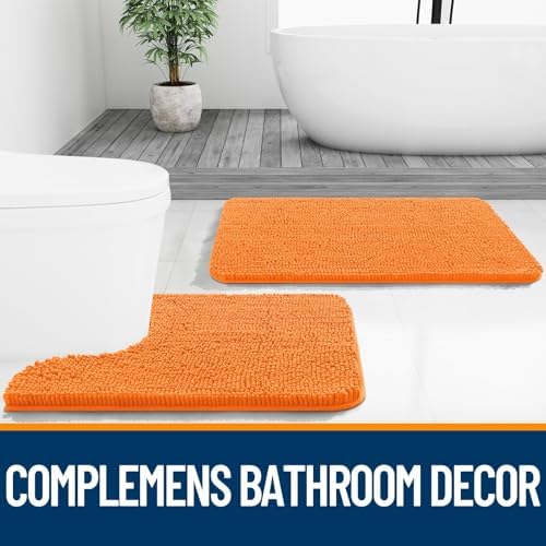 OLANLY Chenille Bathroom Rugs Sets 3 Piece, 47"x20"+24"x16"+24"x20", Orange - Image 6