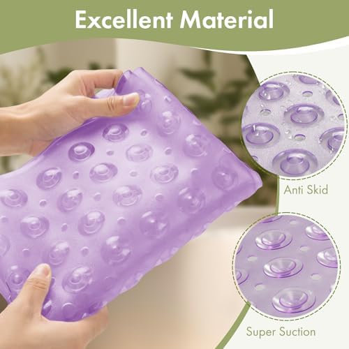 AmazerBath Shower Mat Non Slip 40 x 16 Inches, Shower Stall Mats with Suction Cups and Drain Holes, Non Slip Bath Mat for Tub for Elderly & Kids, Clear Purple - Image 6