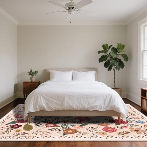 8x10 Washable Area Rugs for Living Room Soft Carpet (Beige Red) - Image 3