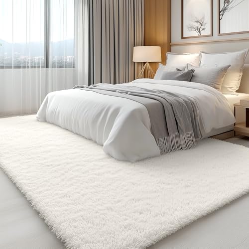 OLANLY 6x6 Area Rugs for Living Room Bedroom, Machine Washable Soft Fluffy Shaggy Bedside Rug, Indoor Floor Carpet for Kids Girls and Boys, Dorms, Nursery Rooms, Home Decor Aesthetic, Ivory - Image 3