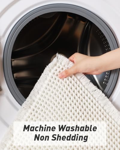 AMOAMI Waffle Runner Rug Super Absorbent Non Slip Bath Mats for Bathroom Floor, Machine Washable Bathroom Runner Rug with Tassels, Ideal for Hallway Bedroom Laundry Room, White, 2' x 5'(24" x 60") - Image 6