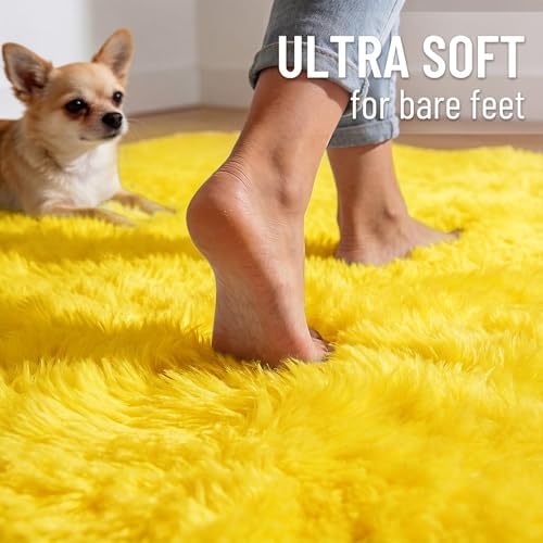 OLANLY 8x10 Machine Washable Large Area Rugs for Living Room, Bedroom, Soft Fluffy Shaggy Bedside Rug, Indoor Floor Carpet for Kids Girls and Boys, Dorms, Nursery, Home Decor Aesthetic, Yellow - Image 4