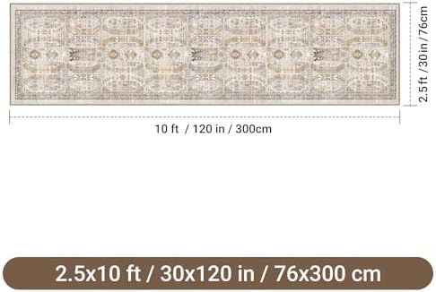 befbee 2'6"x10' Runner Rug for Hallway Washable Non Slip Kitchen Rug Brown - Image 2