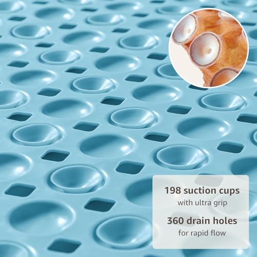 OTHWAY Bath Tub Shower Mat Non Slip, Bathtub Floor Liner Mats for Inside Shower Bathroom, Suction Cups and Drain Holes for Feet Scrubbing, Machine Washable, Soft on Feet, 35x16 Inch, Blue - Image 3