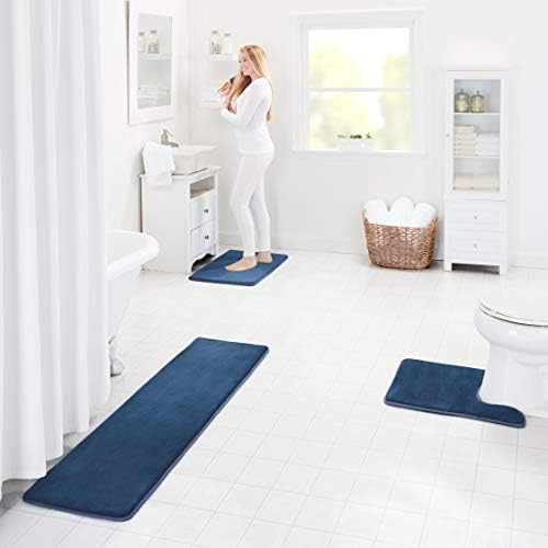 Memory Foam Bath Mat Non Slip Absorbent Super Cozy Velvet Bathroom Rug Carpet (20 inches X 32 inches, Navy) - Image 2