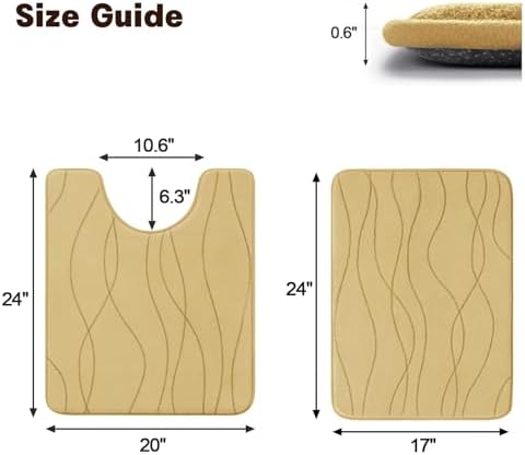 YIHOUSE Bathroom Rugs Set 2 Piece, Memory Foam Bath Mat Beige - Image 2